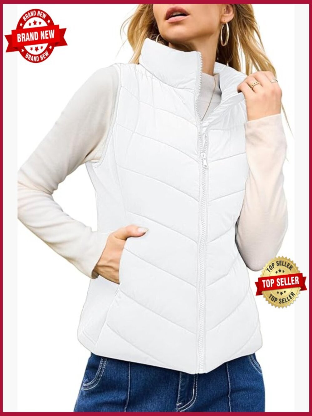 Sleeveless Zip Up Puffer Vest Quilted Stand Collar Warm Winter Jacket with